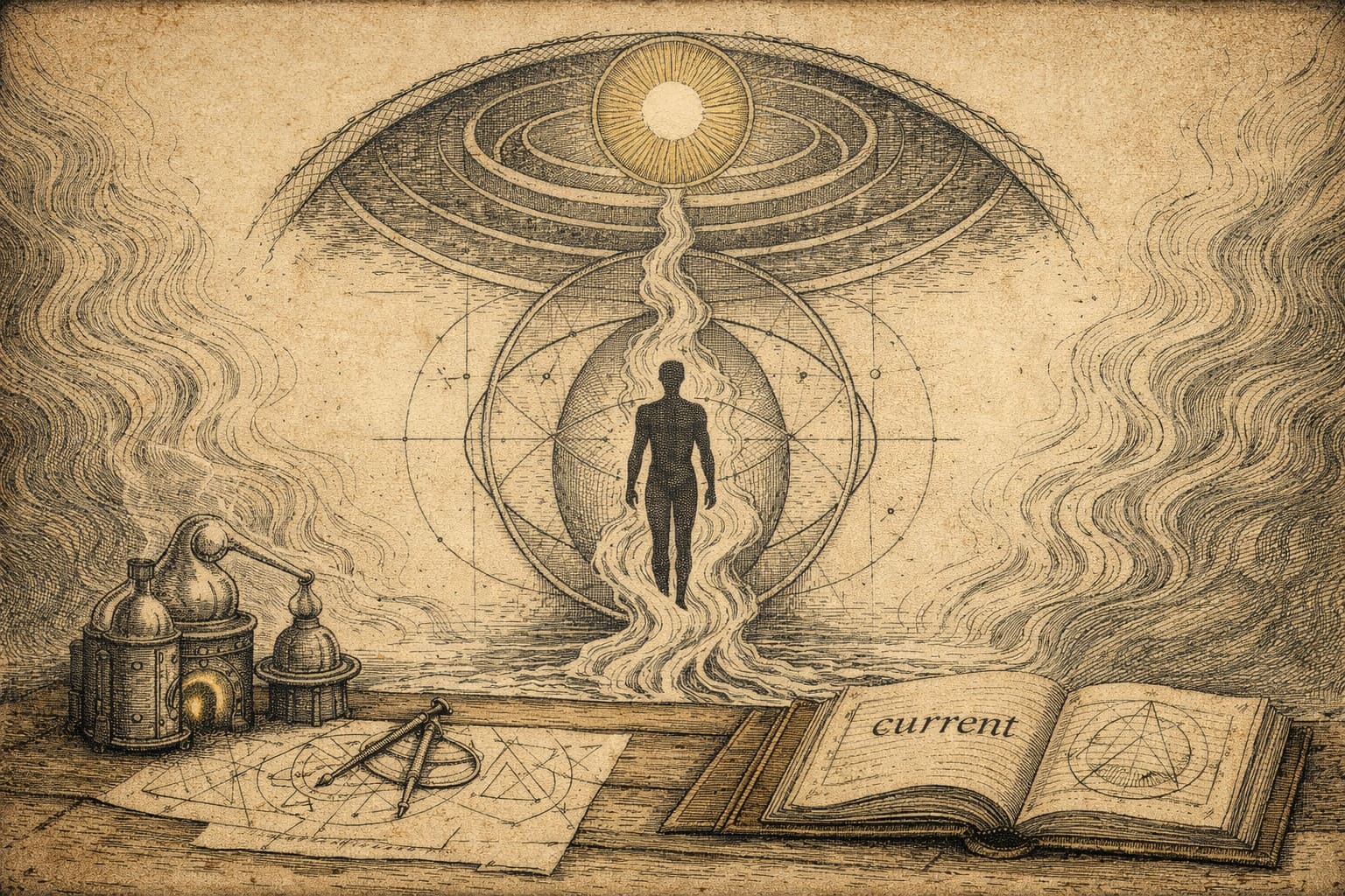 Book cover for Beyond Manifestation showing a stream winding upward over a golden landscape